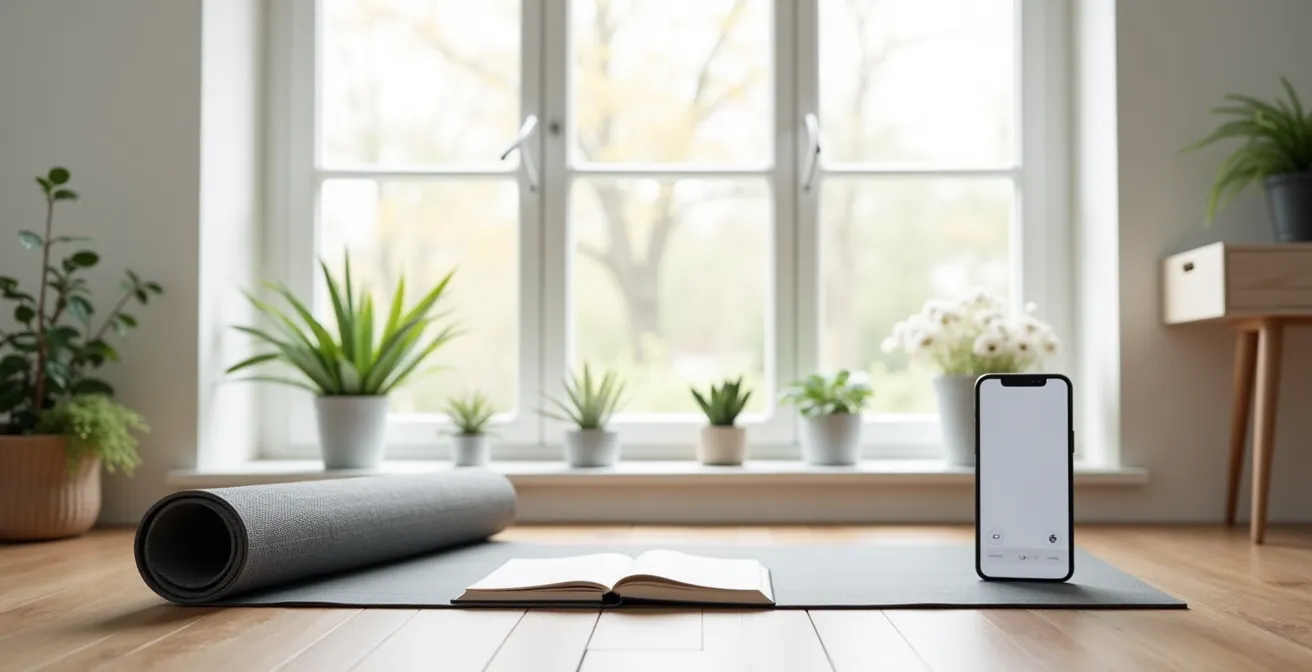 Minimalistische Darstellung verschiedener Aktivitäten in ruhiger Umgebung