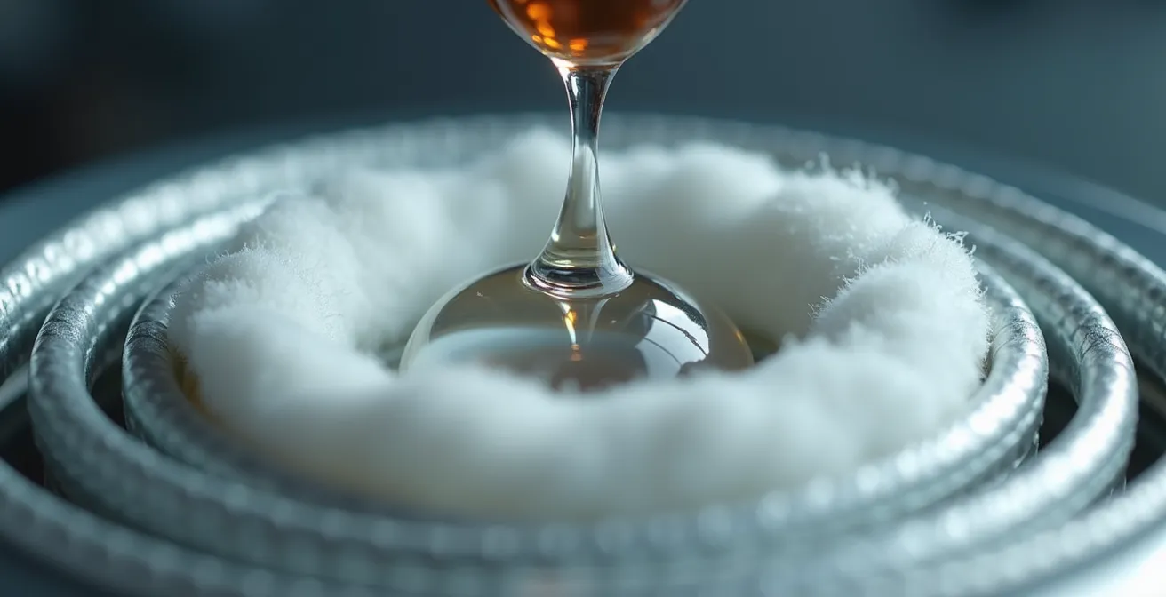 Liquid-Tropfen wird auf neue Coil-Watte aufgetragen