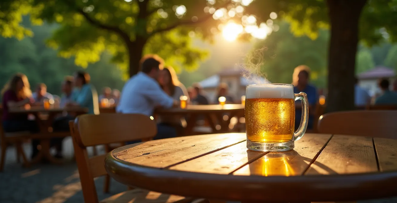 Person dampft diskret in deutschem Biergarten