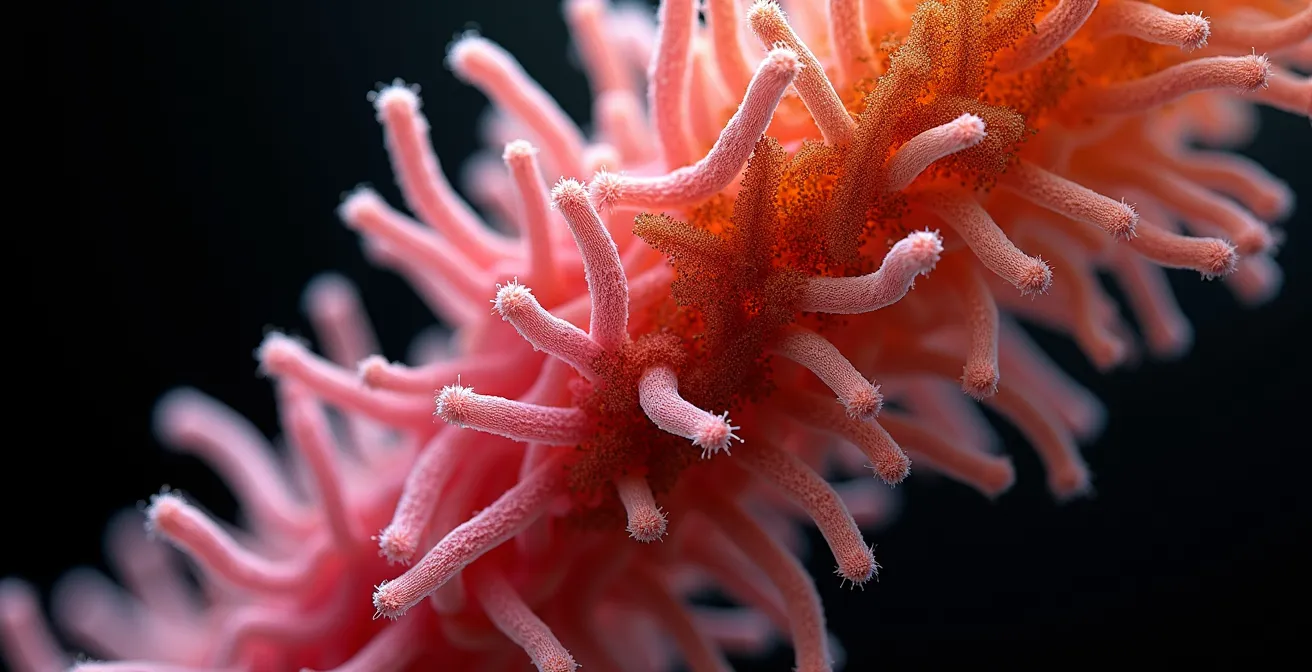 Makroaufnahme von Lungenzilien unter Teerbelastung