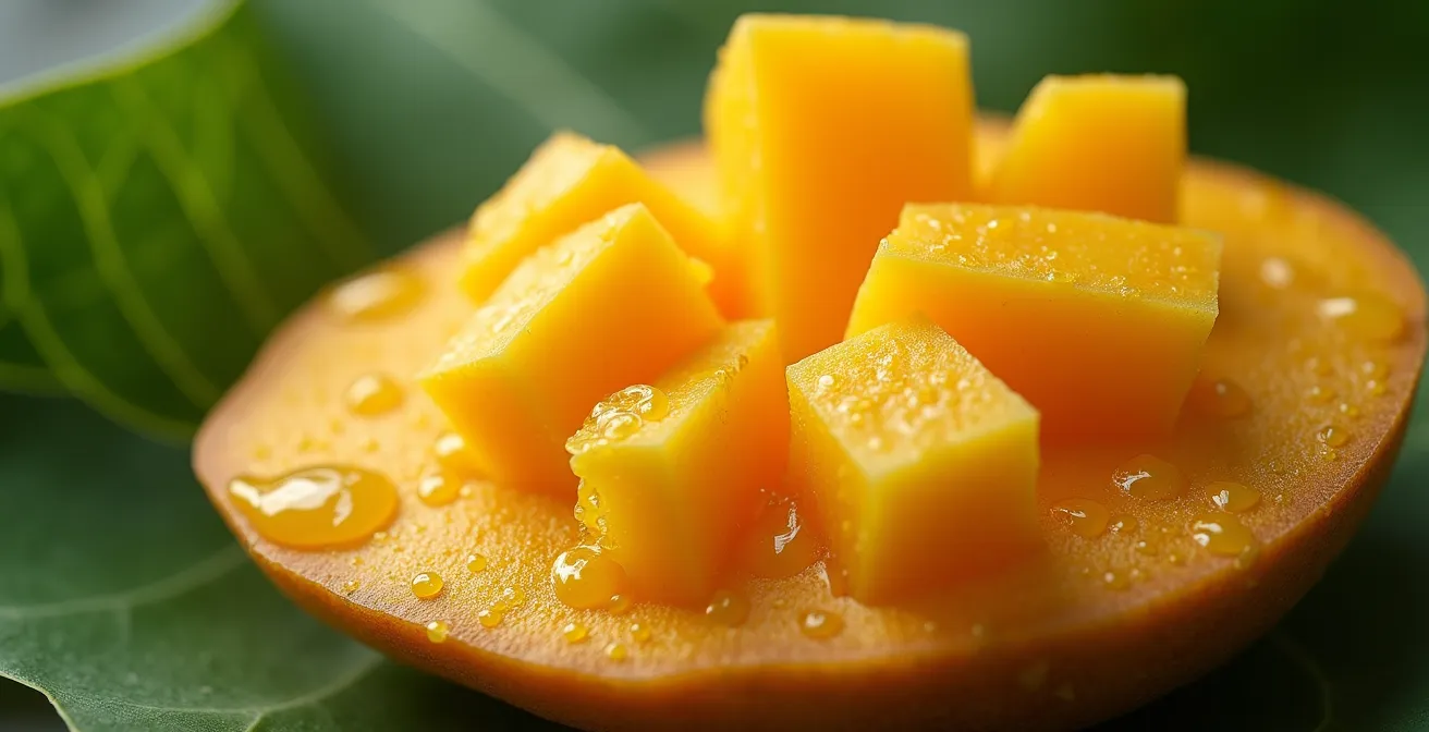 Makroaufnahme tropischer Früchte mit Dampfeffekt