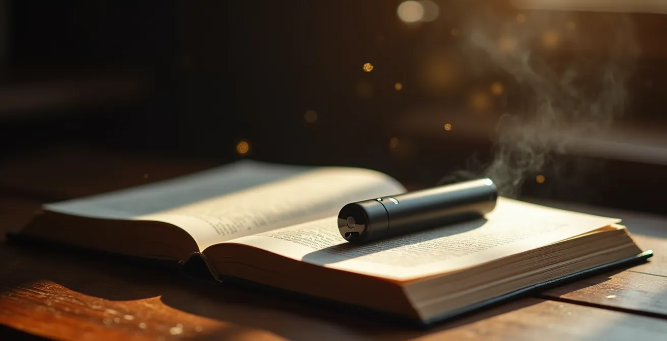 Moderner Vaporizer auf deutschem Gesetzbuch mit Paragraphenzeichen im Hintergrund