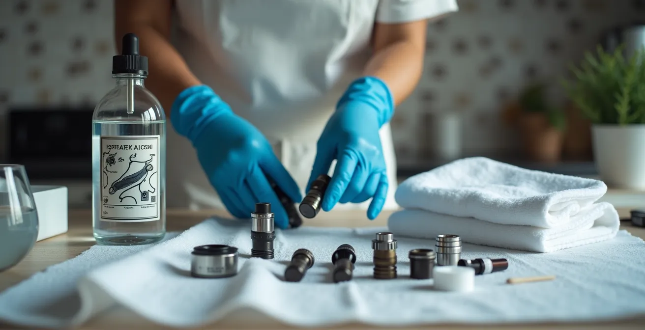 Systematische Reinigung eines E-Zigaretten-Verdampfers in deutschem Haushalt