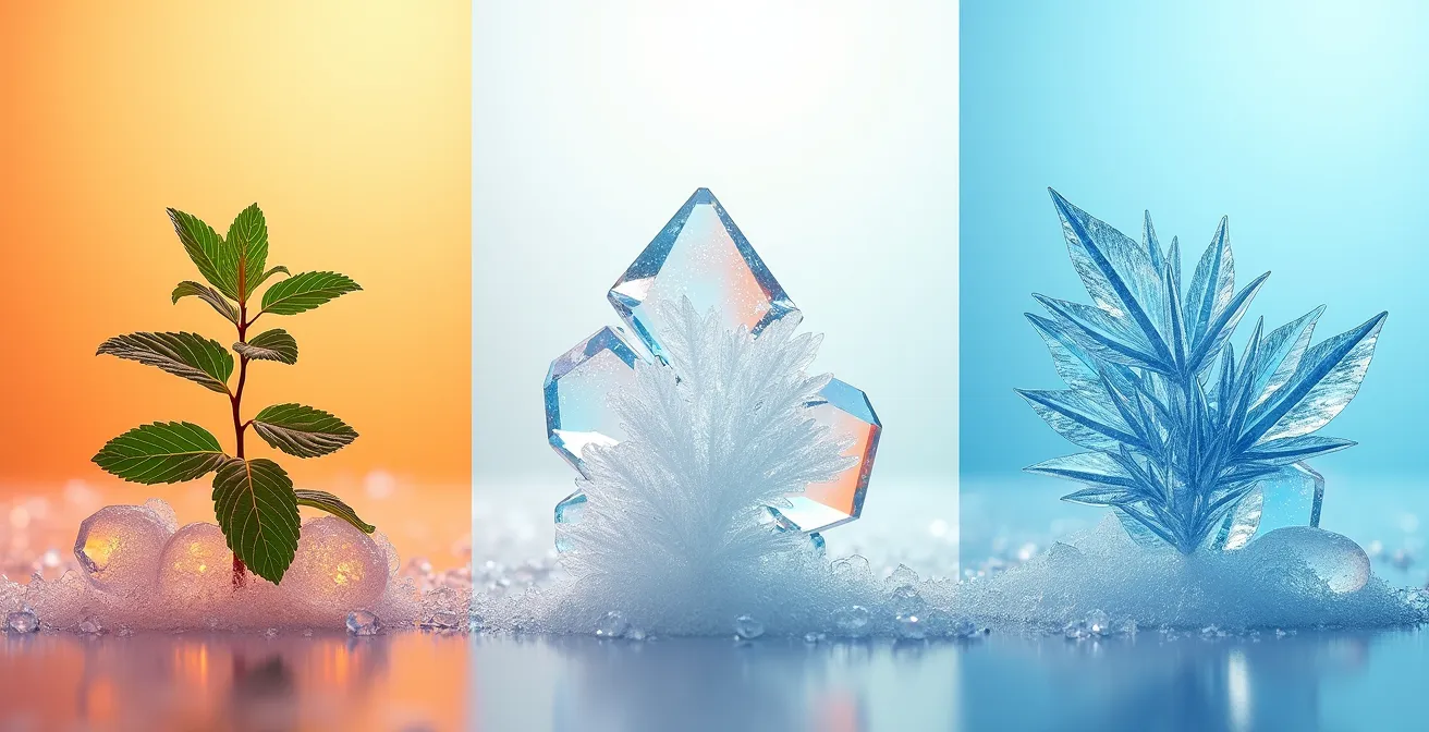 Vergleichende Darstellung verschiedener Kühlmittel-Moleküle mit ihren Wirkungsbereichen